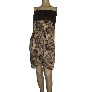 Sooki Medium Brown Faux Suede Print Long Open Tube Top shirt m strapless tunic